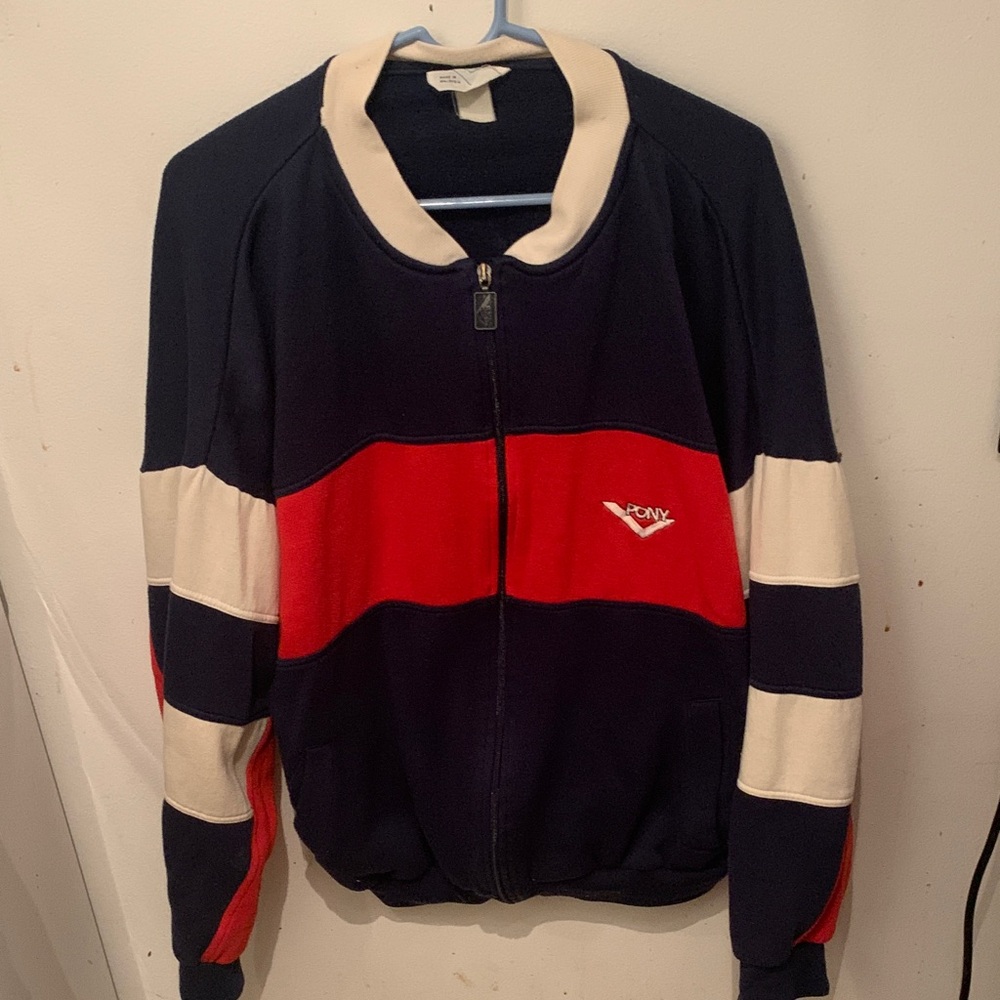 Vintage 70’s Pony Navy White Red Zip Up Worn in TV Series Im dying Up Here SZ L